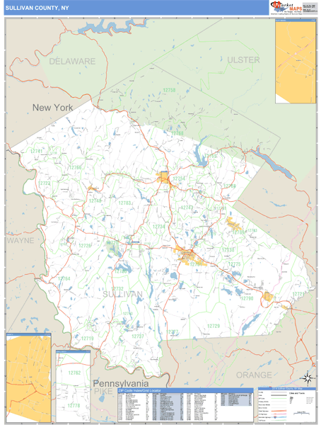Sullivan County, New York Zip Code Wall Map Market Maps (IDI)