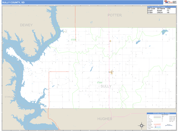 Sully Map Sully County, South Dakota Zip Code Wall Map | Map Geek.com