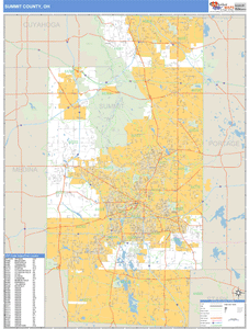 Summit County, Ohio Zip Code Wall Map