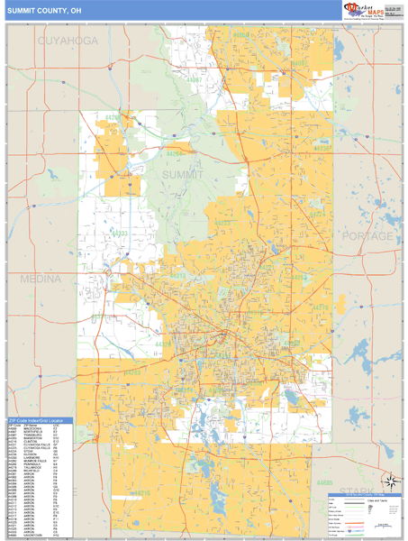 Summit County, Ohio Zip Code Wall Map Market Maps (IDI)