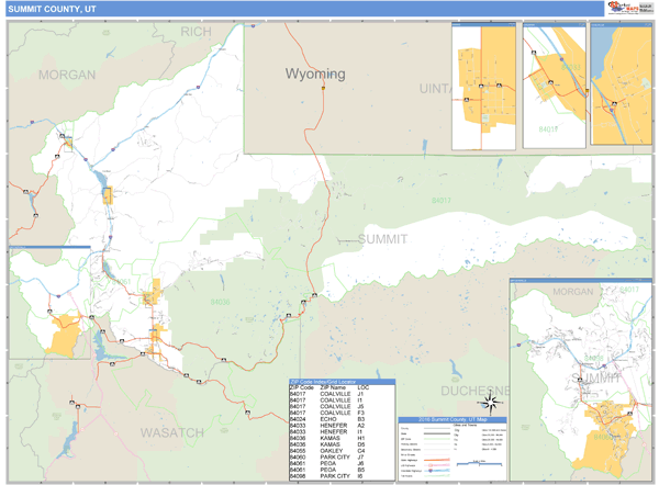 Summit County, Utah Zip Code Wall Map Market Maps (IDI)