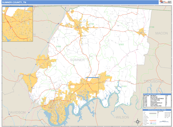 Sumner County, Tennessee Zip Code Wall Map Market Maps (IDI)
