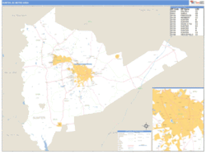 Sumter, South Carolina Metro Area Wall Map