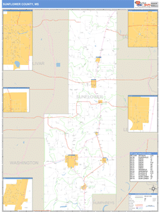 Sunflower County, Mississippi Zip Code Wall Map