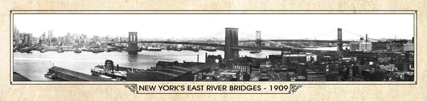Historic Panorama of New York's East River Bridges 1909 Surf to Summitt