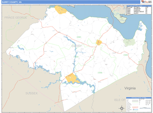 Surry County, Virginia Zip Code Wall Map
