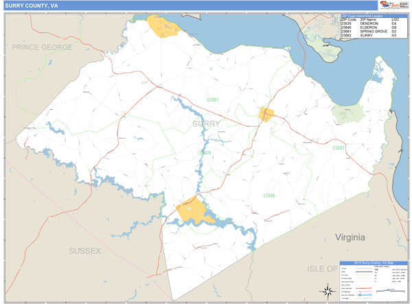 Surry County, Virginia Zip Code Wall Map Market Maps (IDI)