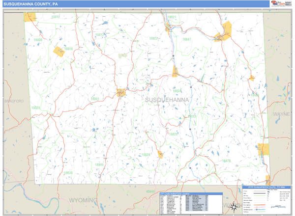 Susquehanna County, Pennsylvania Zip Code Wall Map Market Maps (IDI)