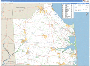 Sussex County, Delaware Zip Code Wall Map