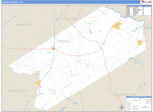 Sussex County, Virginia Zip Code Wall Map
