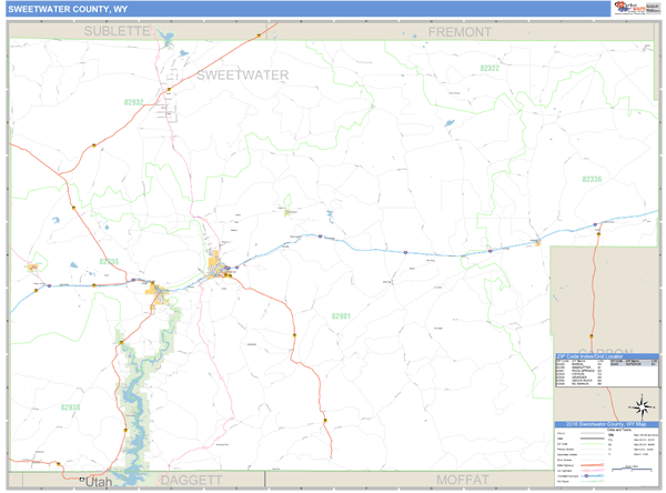Sweetwater County, Wyoming Zip Code Wall Map Market Maps (IDI)