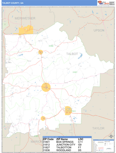 Talbot County, Georgia Zip Code Wall Map