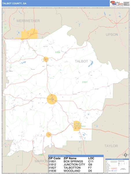 Talbot County, Georgia Zip Code Wall Map Market Maps (IDI)
