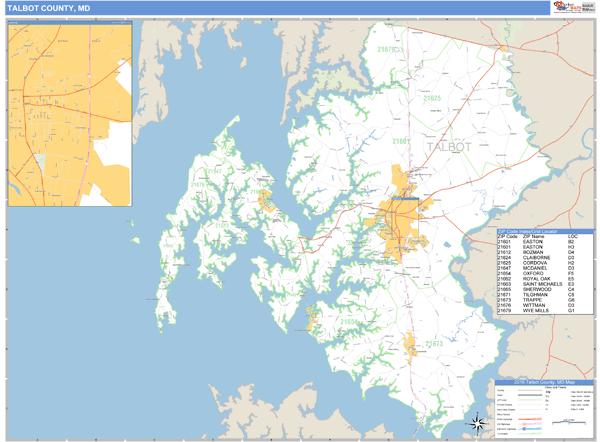 Talbot County, Maryland Zip Code Wall Map Market Maps (IDI)