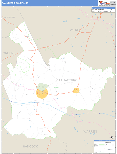 Taliaferro County, Georgia Zip Code Wall Map Market Maps (IDI)