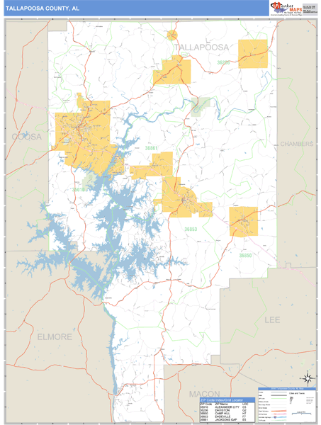 Tallapoosa County, Alabama Zip Code Wall Map Market Maps (IDI)