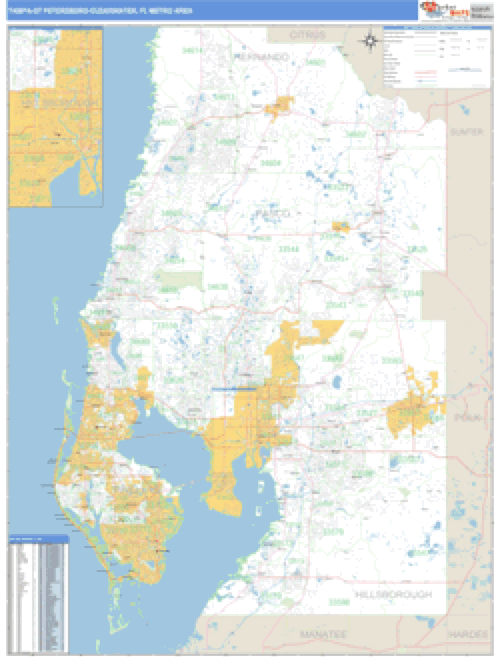 Tampa-St. Petersburg-Clearwater, Florida Metro Area Wall Map Market Maps (IDI)