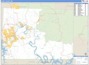 Taney County, Missouri Zip Code Wall Map