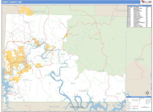 Taney County, Missouri Zip Code Wall Map Market Maps (IDI)