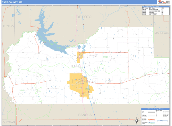 Tate County, Mississippi Zip Code Wall Map Market Maps (IDI)