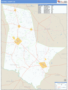 Tattnall County, Georgia Zip Code Wall Map