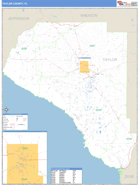 Taylor County, Florida Zip Code Wall Map Market Maps (IDI)