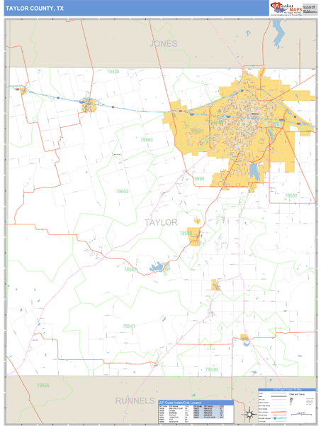 Taylor County, Texas Zip Code Wall Map Market Maps (IDI)