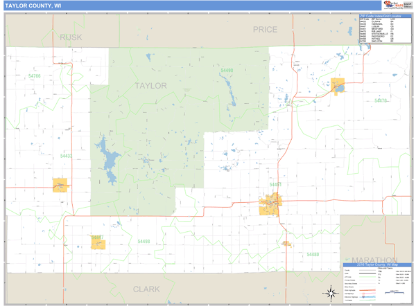 Taylor County, Wisconsin Zip Code Wall Map Market Maps (IDI)