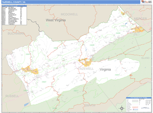 Tazewell County, Virginia Zip Code Wall Map