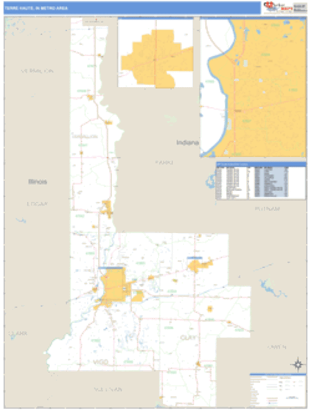 Terre Haute, Indiana Metro Area Wall Map Market Maps (IDI)