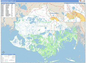 Terrebonne County, Louisiana Zip Code Wall Map