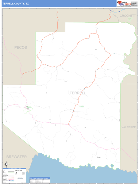 Terrell County, Texas Zip Code Wall Map Market Maps (IDI)