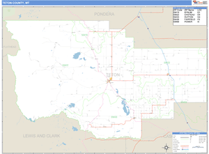 Teton County, Montana Zip Code Wall Map