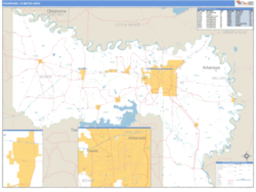 Texarkana, Texas Metro Area Wall Map Market Maps (IDI)