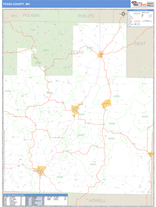 Texas County, Missouri Zip Code Wall Map