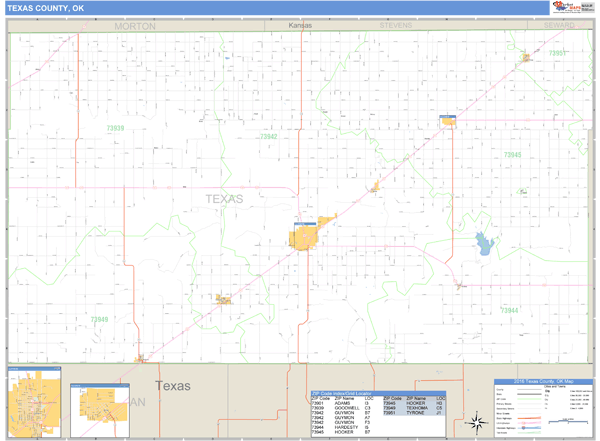 Texas County, Oklahoma Zip Code Wall Map Market Maps (IDI)