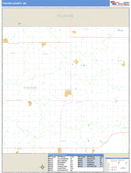 Thayer County, Nebraska Zip Code Wall Map Market Maps (IDI)