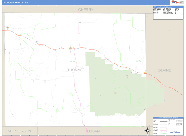 Thomas County, Nebraska Zip Code Wall Map Market Maps (IDI)