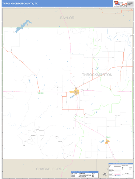 Throckmorton County, Texas Zip Code Wall Map Market Maps (IDI)