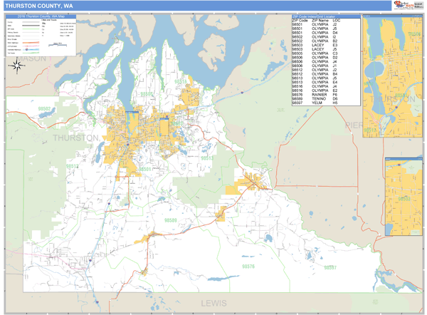 Thurston County, Washington Zip Code Wall Map Market Maps (IDI)