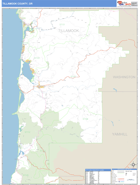Tillamook County, Oregon Zip Code Wall Map Market Maps (IDI)