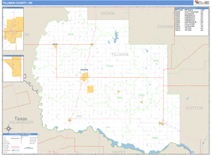 Tillman County, Oklahoma Zip Code Wall Map