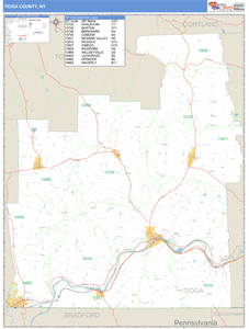 Tioga County, New York Zip Code Wall Map