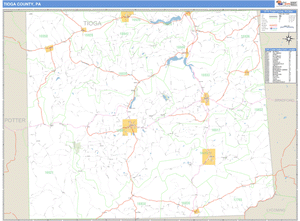 Tioga County, Pennsylvania Zip Code Wall Map