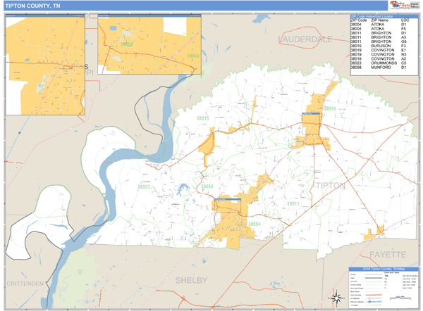 Tipton County, Tennessee Zip Code Wall Map Market Maps (IDI)