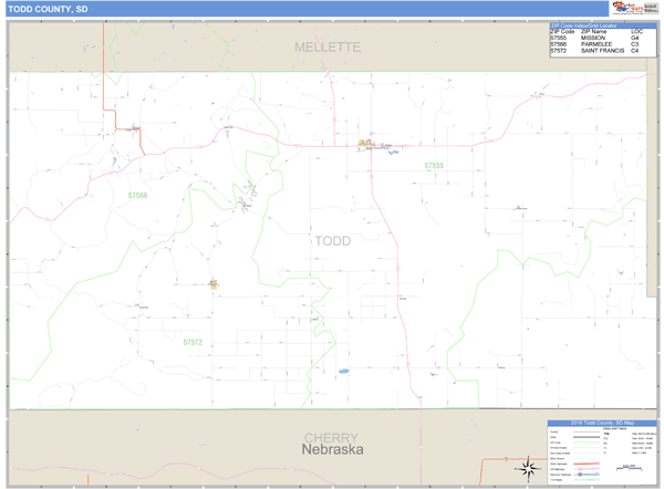 Todd County, South Dakota Zip Code Wall Map Market Maps (IDI)