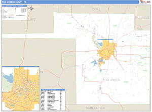 Tom Green County, Texas Zip Code Wall Map