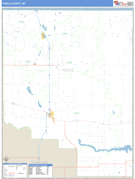 Toole County, Montana Zip Code Wall Map Market Maps (IDI)