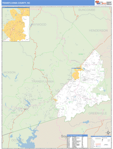 Transylvania County, North Carolina Zip Code Wall Map