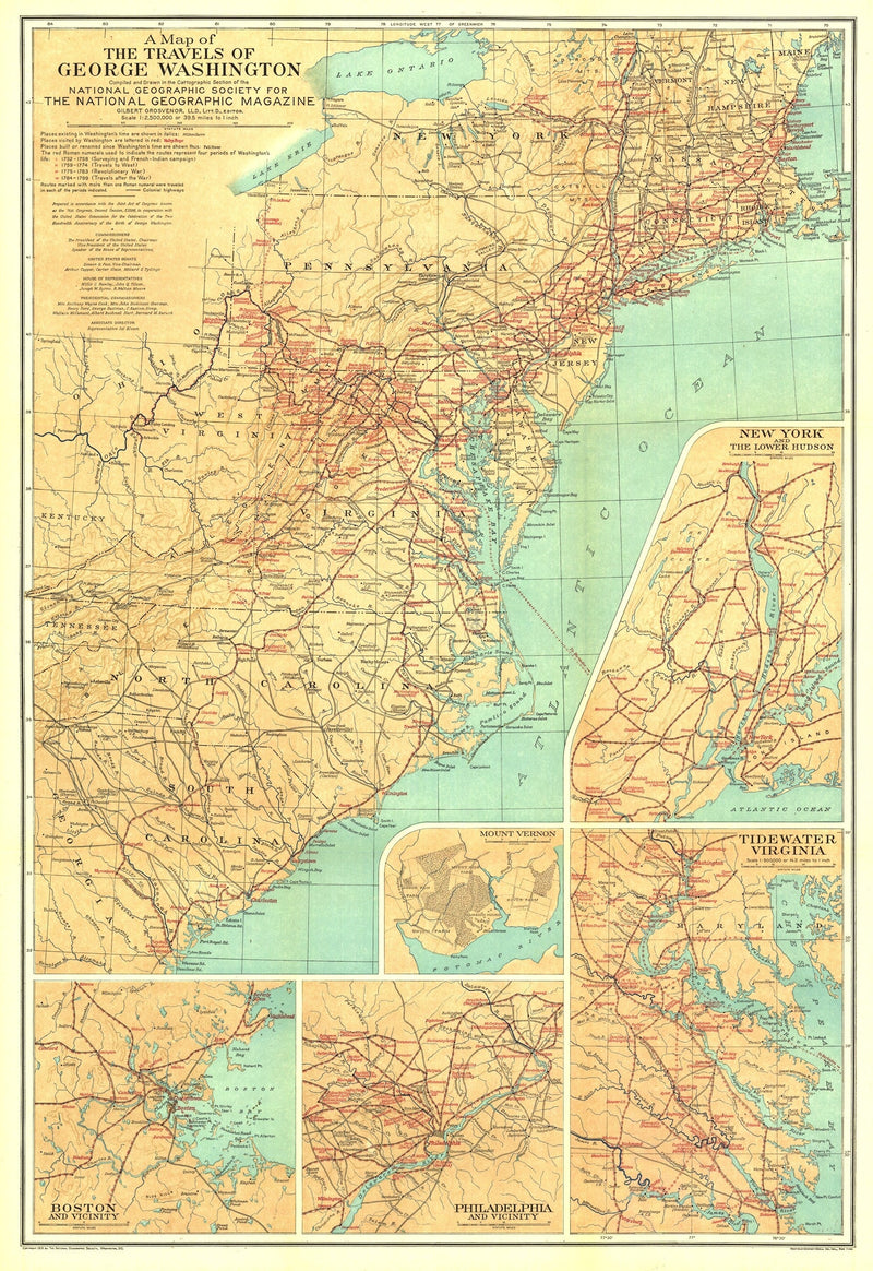 Travels Of George Washington Map 1932 Maps.com